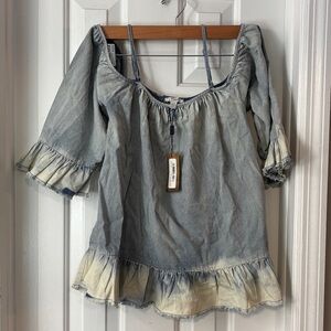 Silver Jeans Blue Denim Ruffle Blouse